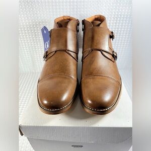 Gino Vitale Men's Double Monk Strap Cap Toe Dress Boots UV204 Brown  Size 11